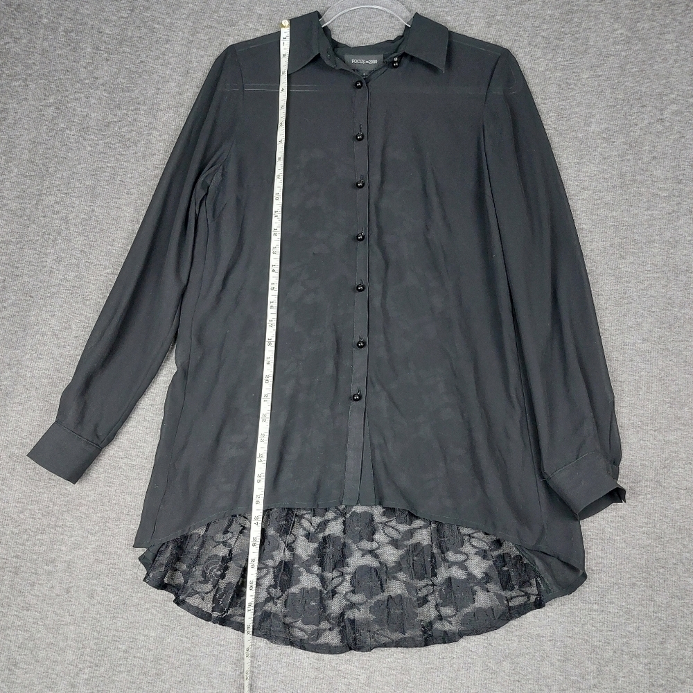 FOCUS 2000 WOMENS BLACK SHEER LACE PANEL BUTTON FRONT WHIMSYGOTH SHIRT SZ SMALL - Picture 4 of 9